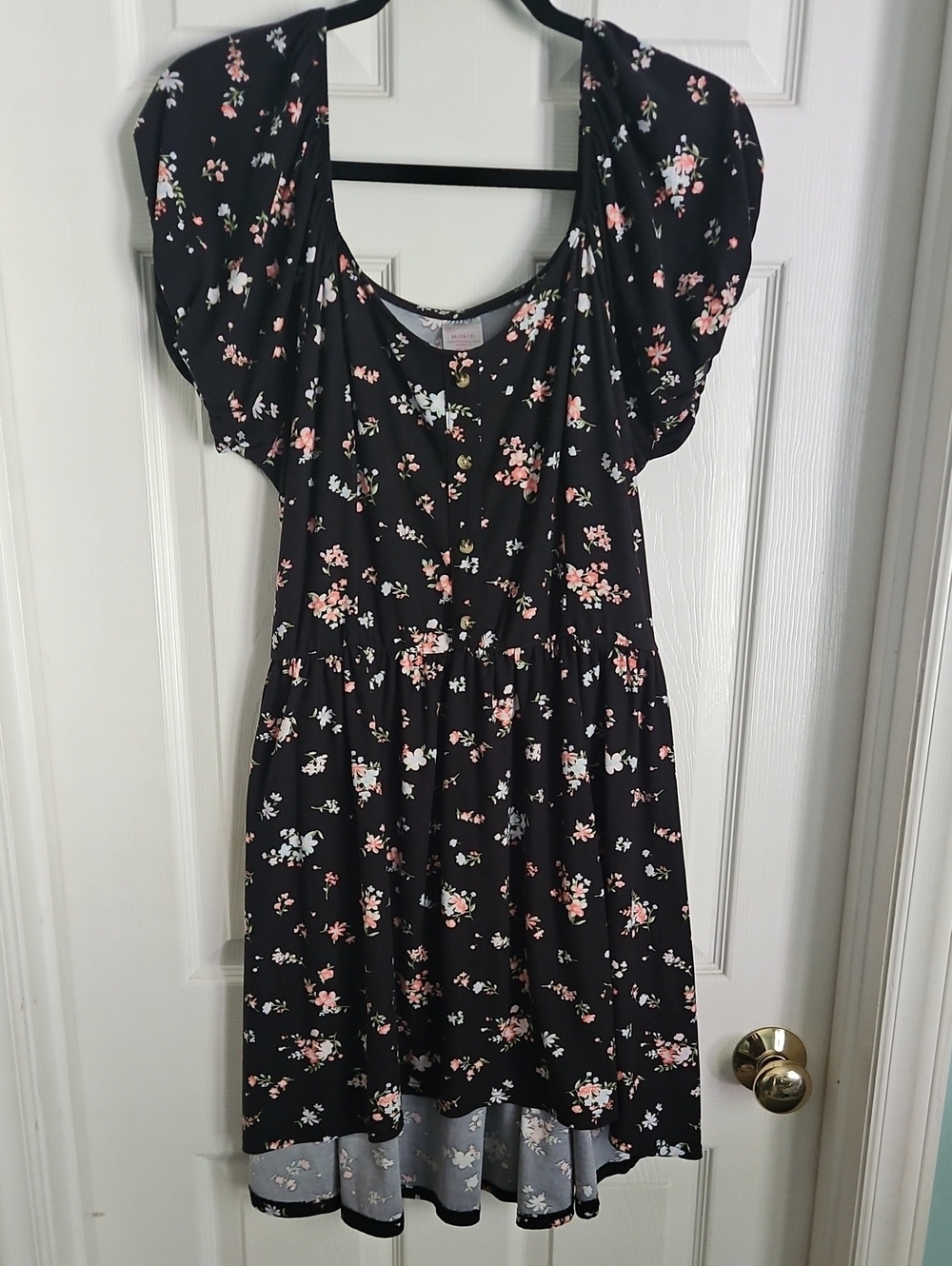 No Boundaries Black Floral Puff-Sleeve Mini Dress XL